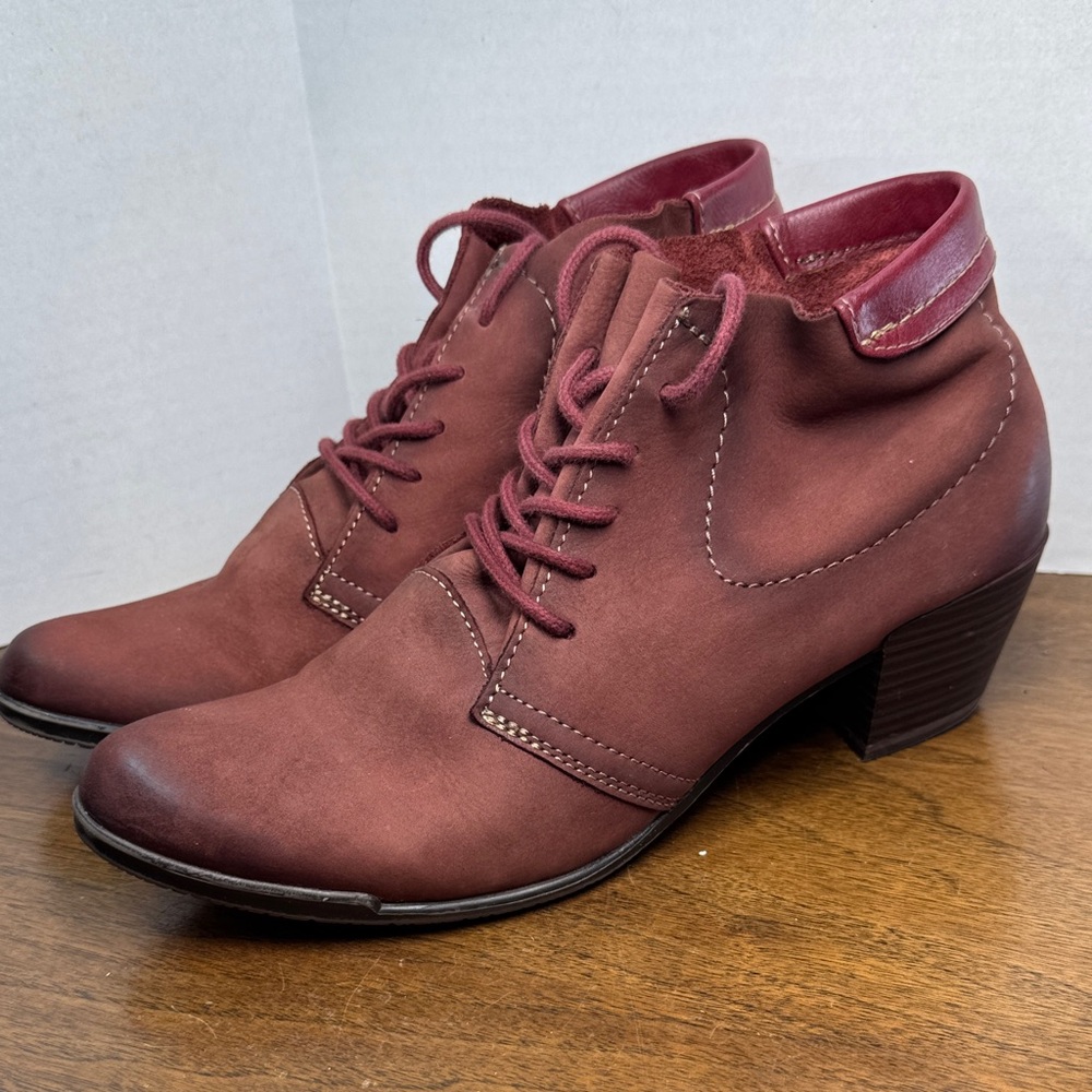Tamaris Womens Burgundy Red Leather Lace-Up Ankle Heeled Boots, sz 40